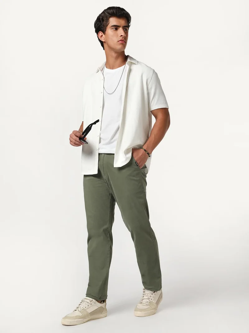 Urbano Fashion  Urbano Fashion Men's Sage Green Straight Fit Mid Rise Cotton Casual Chinos Trousers Stretch for Men | Best Price UAE