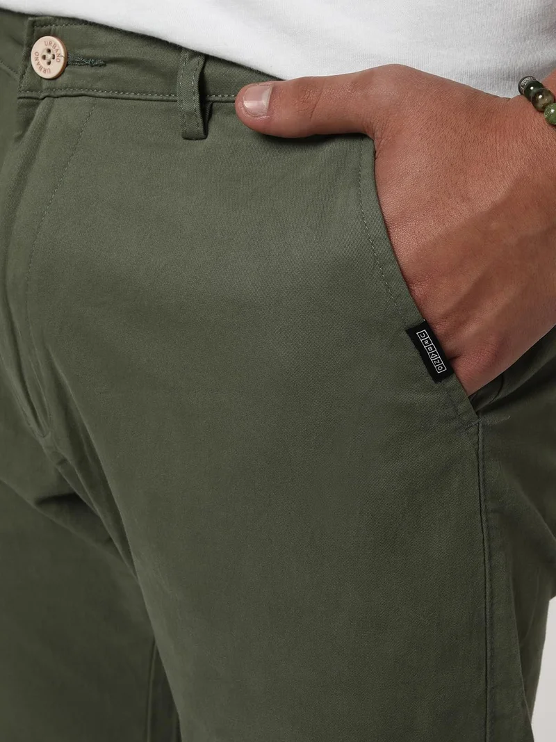 Urbano Fashion  Urbano Fashion Men's Sage Green Straight Fit Mid Rise Cotton Casual Chinos Trousers Stretch for Men | Best Price UAE