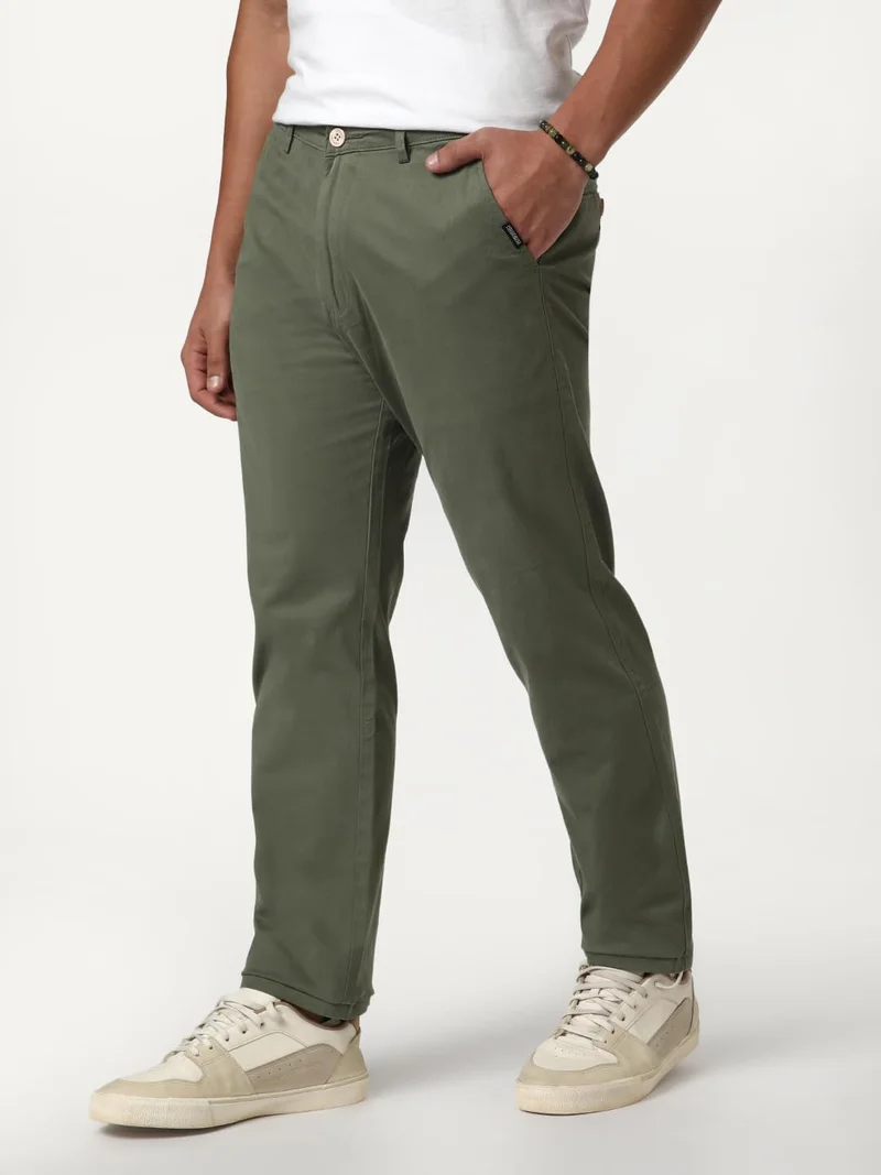 Urbano Fashion  Urbano Fashion Men's Sage Green Straight Fit Mid Rise Cotton Casual Chinos Trousers Stretch for Men | Best Price UAE