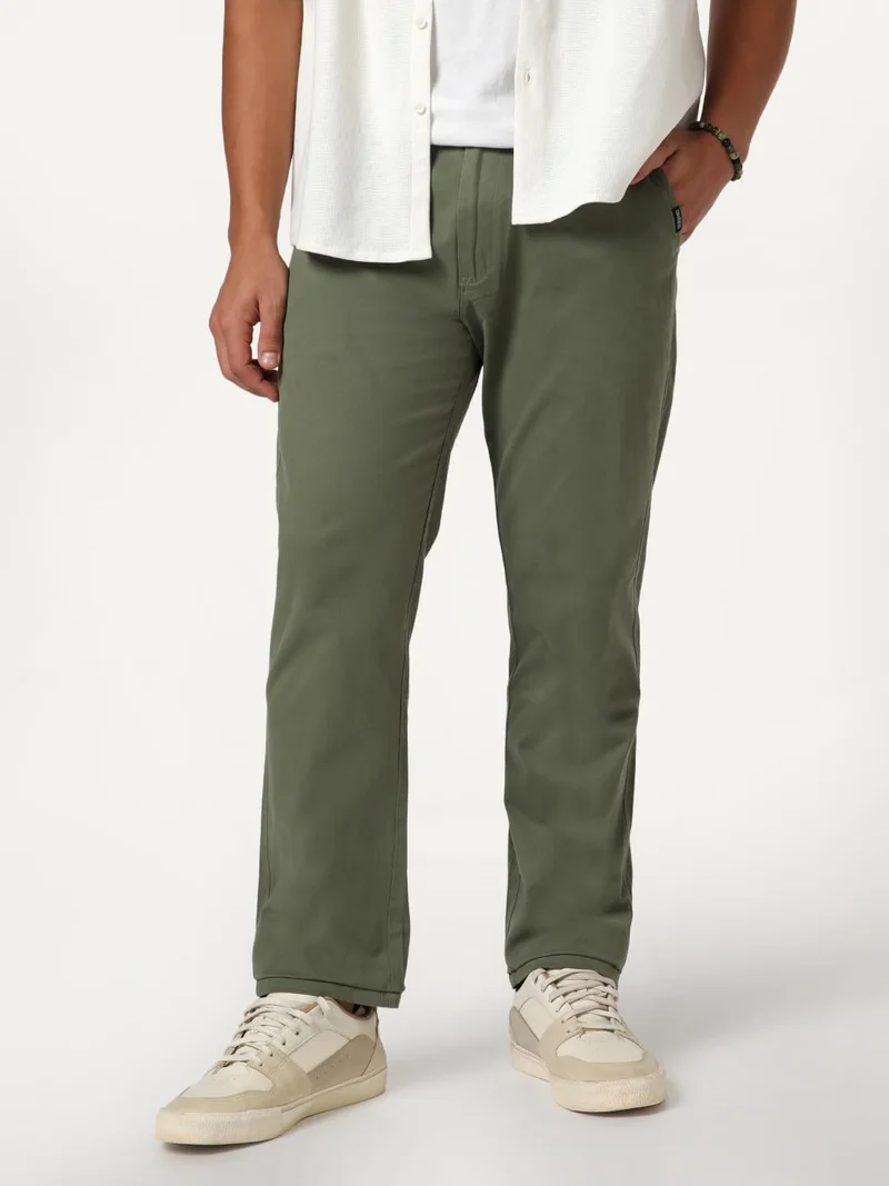 Urbano Fashion Men's Sage Green Straight Fit Mid Rise Cotton Casual Chinos Trousers Stretch