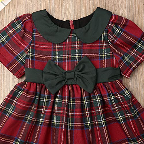 Kuriozud Toddler Baby Girl Plaid Dress Short Sleeve Bowknot Party Dress (Palid Dress with Green Bow, 1-2T) - Image 5