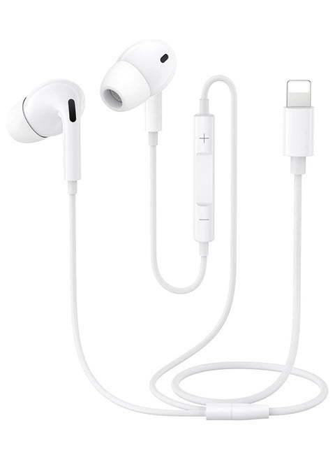 Wired Earbuds Headphones with Lightning Plug & Microphone for iPhone, Built-in Volume Control, High Bass Stereo Wired Earphones for iPhone, iPad, & Compatible with Other Lightning Port Devices, All iOS System (White)