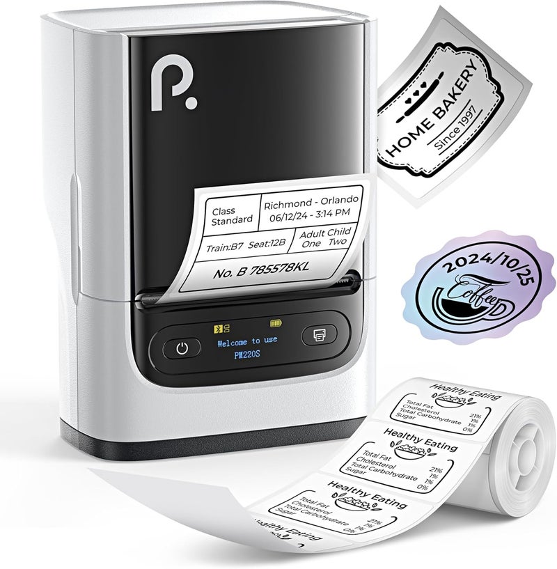 POLONO PM220S Label Maker Machine with Tape, Bluetooth Thermal Label Printer, Portable Sticker Printer Easy to Use for Office, Home, Business, Label Maker with 2'' x1.18'' Labels, White - Image 1