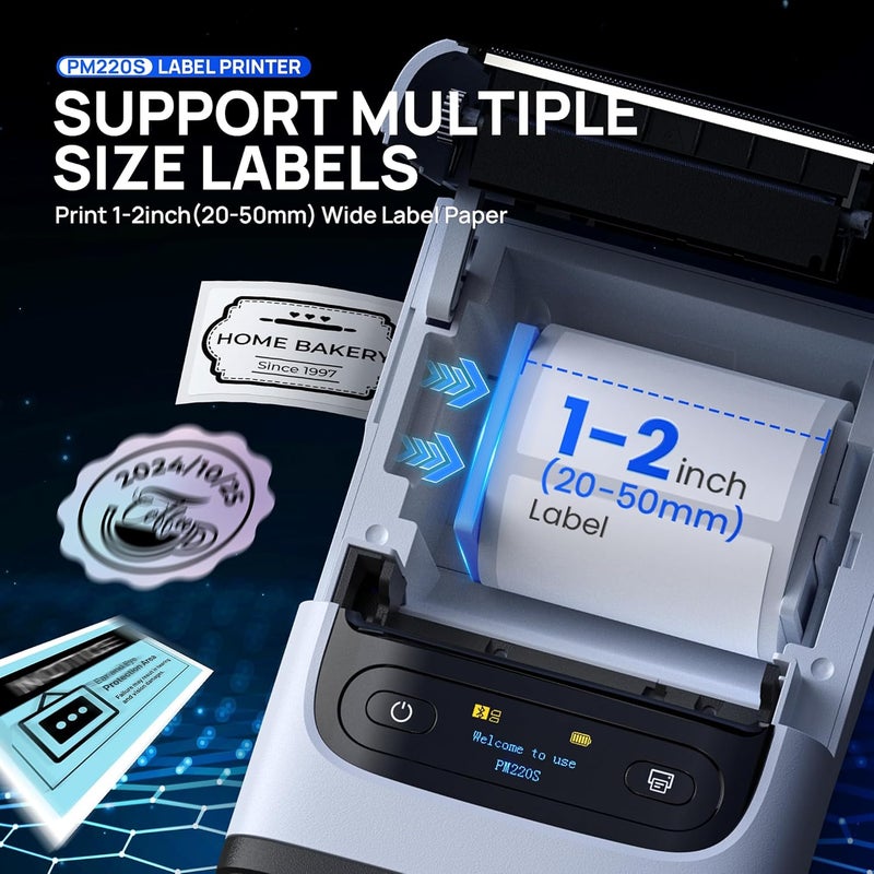 POLONO PM220S Label Maker Machine with Tape, Bluetooth Thermal Label Printer, Portable Sticker Printer Easy to Use for Office, Home, Business, Label Maker with 2'' x1.18'' Labels, White - Image 4