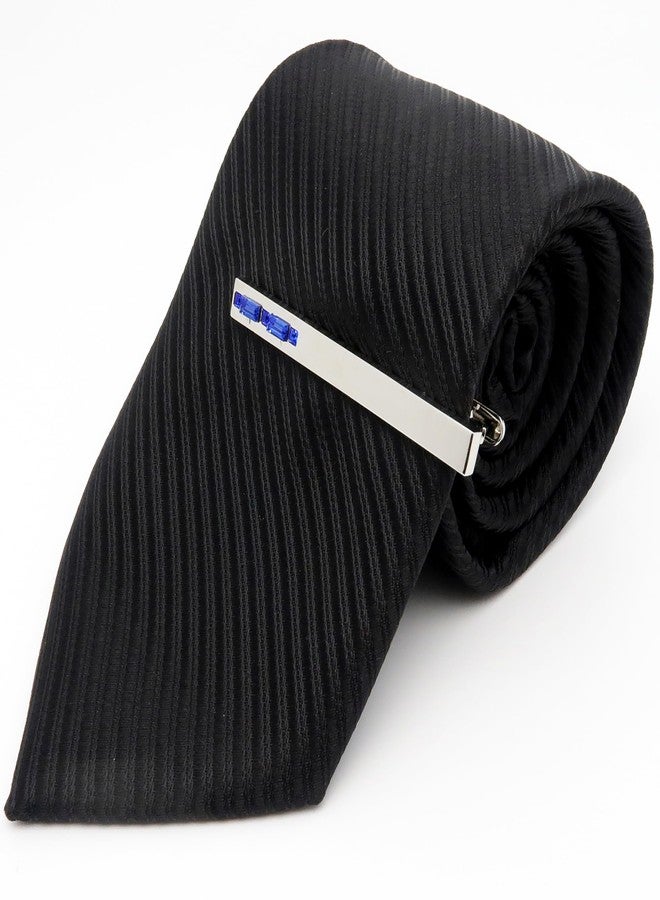 Jonwo Men's Crystal Tie Clip Silver Tone Tie Bar for Gentleman Regular Necktie Tie Clip for Business Anniversary (Blue Crystal) - Image 3