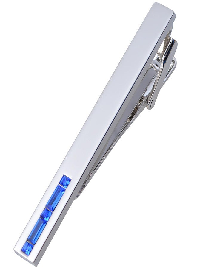 Jonwo Men's Crystal Tie Clip Silver Tone Tie Bar for Gentleman Regular Necktie Tie Clip for Business Anniversary (Blue Crystal) - Image 1