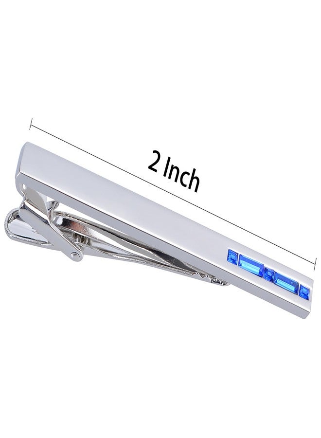Jonwo Men's Crystal Tie Clip Silver Tone Tie Bar for Gentleman Regular Necktie Tie Clip for Business Anniversary (Blue Crystal) - Image 5