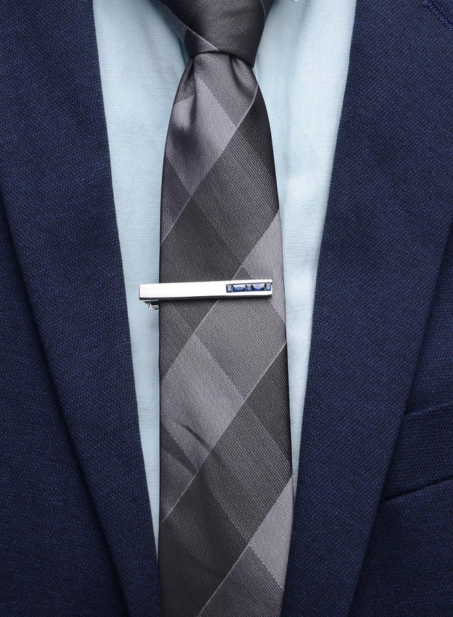 Jonwo Men's Crystal Tie Clip Silver Tone Tie Bar for Gentleman Regular Necktie Tie Clip for Business Anniversary (Blue Crystal) - Image 2