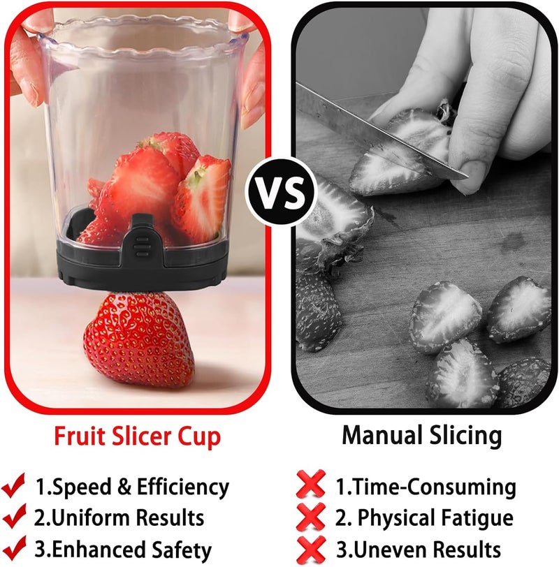 Hendiy Strawberry Slicer with Stainless Blades | Egg & Fruit Slicer Cup for Banana, Cucumber, Mushroom | ABS Detachable Kitchen Gadget - Precision Berry Cutter Tool (Black, 1-Pack) - Image 4