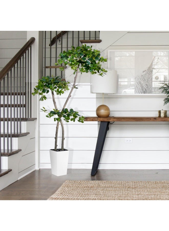 MirageBotanics 150cm Tall Artificial Black Olive Tree with 959 Lifelike Leaves, Fake Plant in White Tall Planters, Faux Olive Tree with 2 Poles for Living Room Office Garden Decor - Image 2