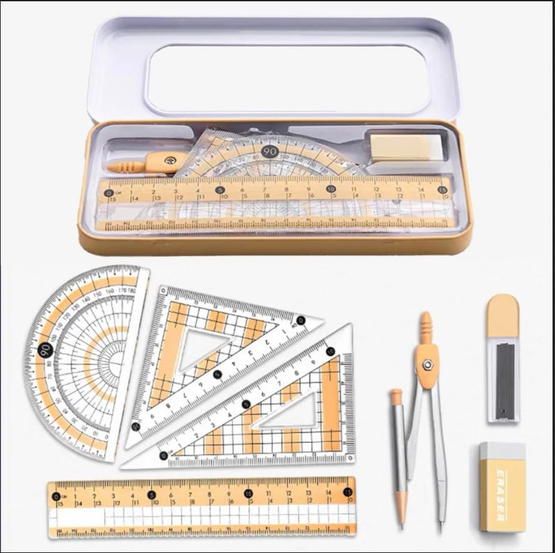 Oligitdi 7-Piece Geometry Set, Includes Ruler, Protractor, Set Squares, Compass, Eraser, Math Drawing Kit for Students - Image 1