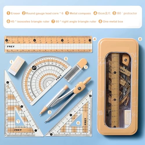 Oligitdi 7-Piece Geometry Set, Includes Ruler, Protractor, Set Squares, Compass, Eraser, Math Drawing Kit for Students - Image 3