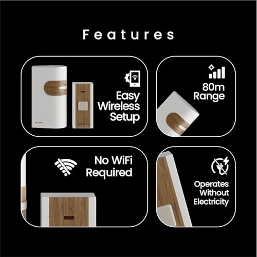 Hosper Wireless Doorbell | No Wi-Fi Required Remote Door Bell with 38 Multiple Ringtones & Adjustable Volume | Cordless Calling Bell for Home, Office, Elder Assistance – White Wood Finish - Image 4
