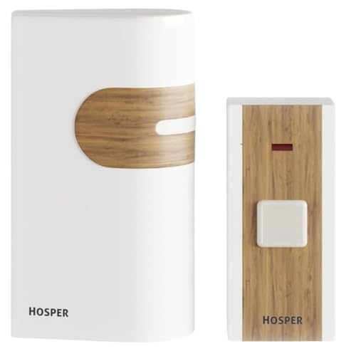 Hosper Wireless Doorbell | No Wi-Fi Required Remote Door Bell with 38 Multiple Ringtones & Adjustable Volume | Cordless Calling Bell for Home, Office, Elder Assistance – White Wood Finish - Image 1