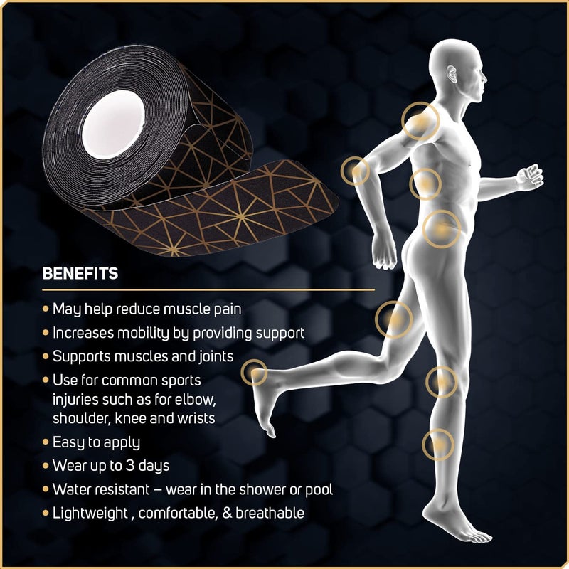 Care Science Waterproof Kinesiology Tape, 40 ct Precut Strips (2 Rolls), Copper Infused | Water Resistant Strips, Elastic Athletic Tape for Sports & Weightlifting, Muscle Strain Relief & Joint Support - Image 2