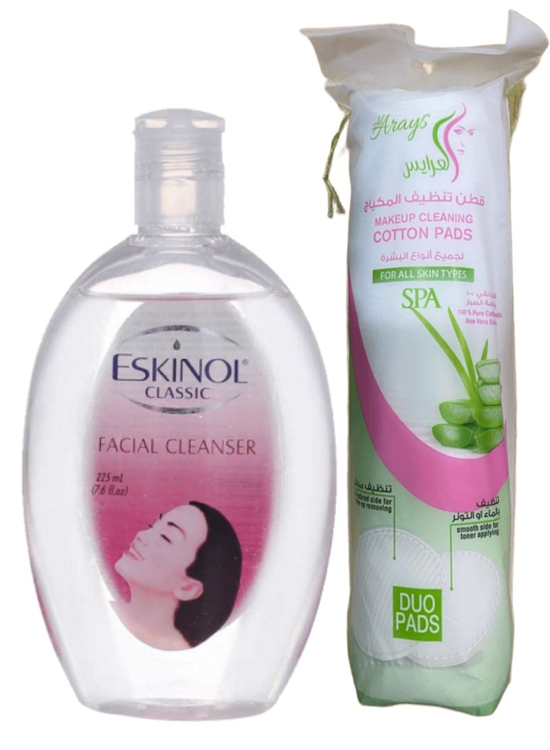 إسكينول غسول الوجه الكلاسيكي 2*225 مل وقطن طبيعي متعدد الاستخدامات - Image 1