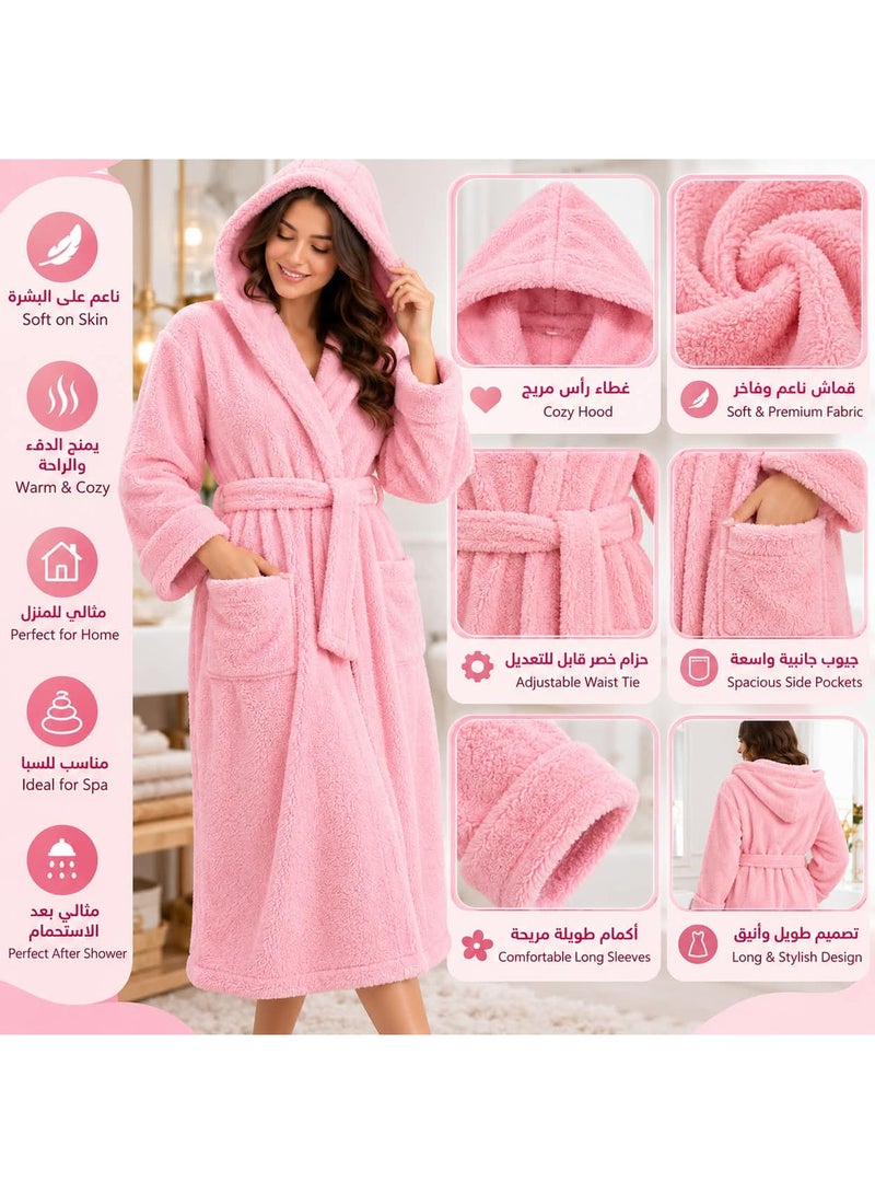 سوفيرا برنص حمام نسائي فاخر مقاس XL بغطاء رأس وحزام خصر – برنص استحمام نسائي ناعم ودافئ طويل للمنزل والحمام – رداء حمام حريمي مريح وأنيق للاسترخاء والاستخدام اليومي - Image 3