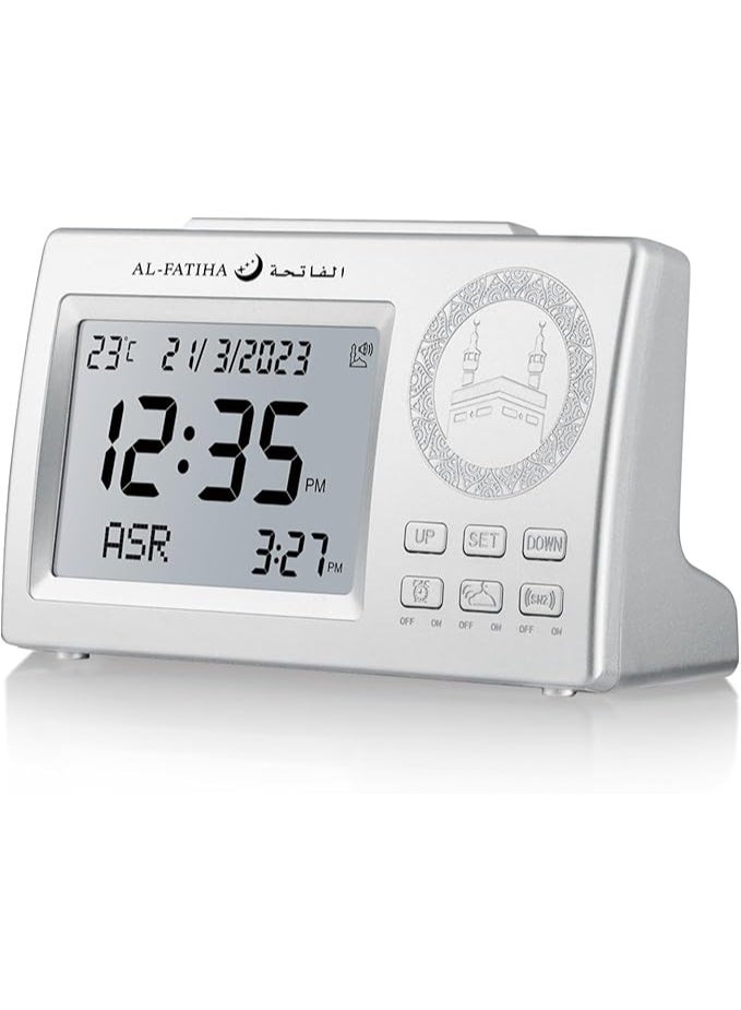 أتشز اكاس ساعة طاولة اذان، ساعة طاولة منبه للصلاة، ساعة طاولة مواقيت الصلاة، منبه رقمي للمسلمين مع أوقات الصلاة في جميع أنحاء العالم (فضي) - Image 4
