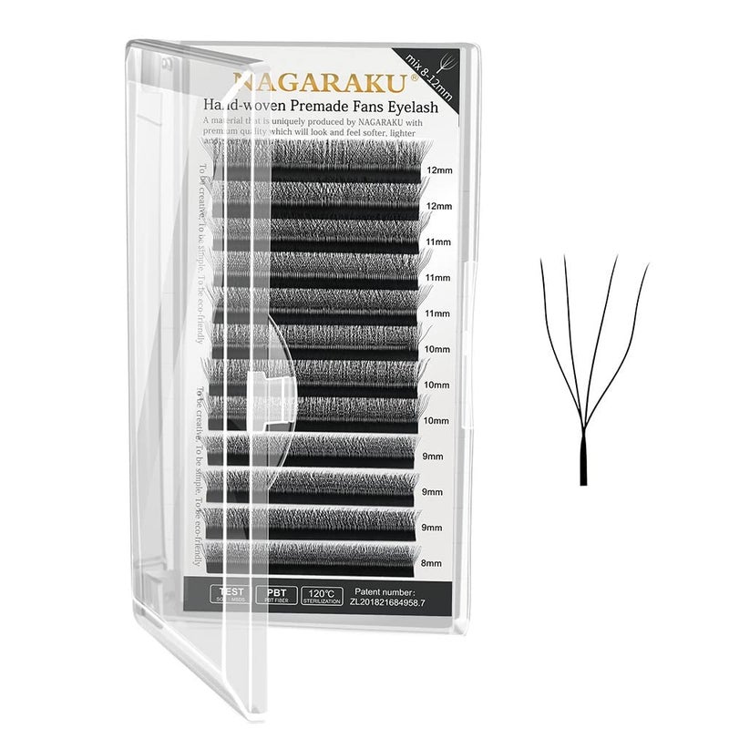 NAGARAKU 4D W Shape Eyelash Extension Volume Premade Matte Black Cluster Easy Fanning yy Eye Lashes with Thickness 007mm 8mm15mm W4DCurlC - Image 1