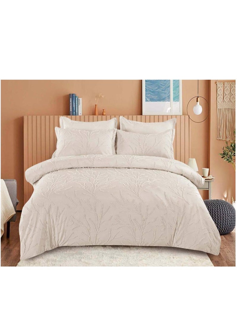 طقم لحاف مقاس كينج، 6 قطع، تصميم مطرز، لحاف مقاس 220x240 سم، شرشف مطاطي مقاس 200x200 سم، غطاء وسادة مقاس 50x75 سم