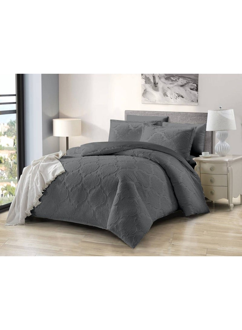 طقم لحاف مقاس كينج، 6 قطع، تصميم مطرز، لحاف مقاس 220x240 سم، شرشف مطاطي مقاس 200x200 سم، غطاء وسادة مقاس 50x75 سم