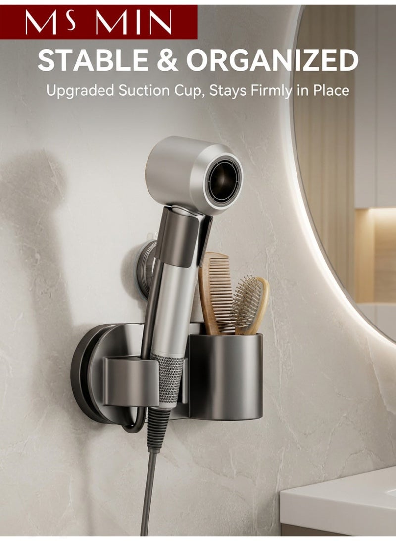 MS MIN Suction Cup Hair Dryer Holder for Bathroom, No-Drill Wall Mount Hair Dryer Stand with Adjustable Angle & Storage - Image 3