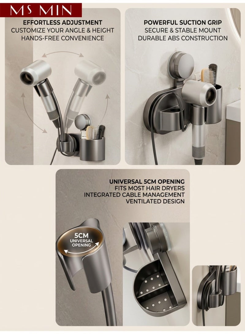 MS MIN Suction Cup Hair Dryer Holder for Bathroom, No-Drill Wall Mount Hair Dryer Stand with Adjustable Angle & Storage - Image 4