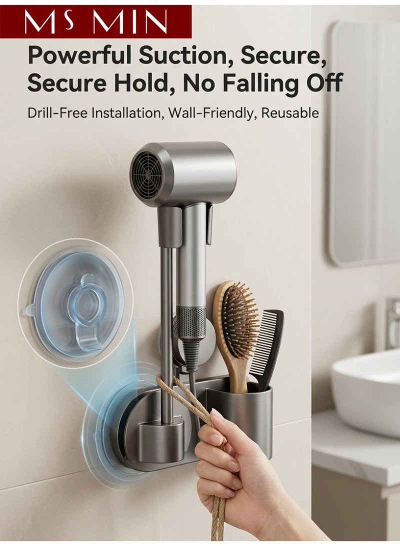 MS MIN Suction Cup Hair Dryer Holder for Bathroom, No-Drill Wall Mount Hair Dryer Stand with Adjustable Angle & Storage - Image 5