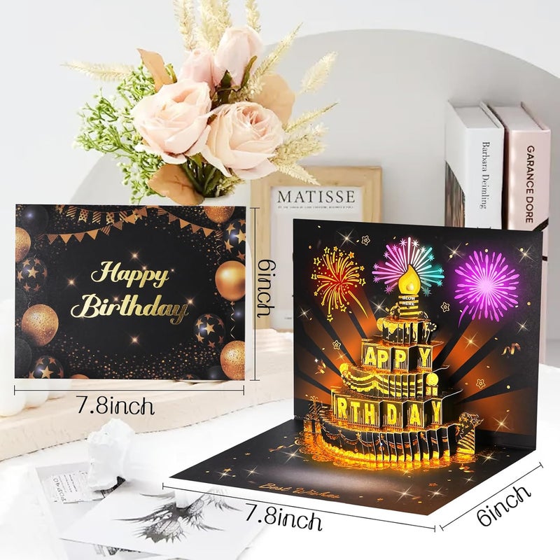 بطاقات عيد ميلاد موسيقية من ، بطاقة ثلاثية الأبعاد مع موسيقى وضوء، بطاقات عيد ميلاد مع شمعة قابلة للنفخ تفاعلية، هدية لها/له/أمي/جدة/زوجة/زوج - Image 3