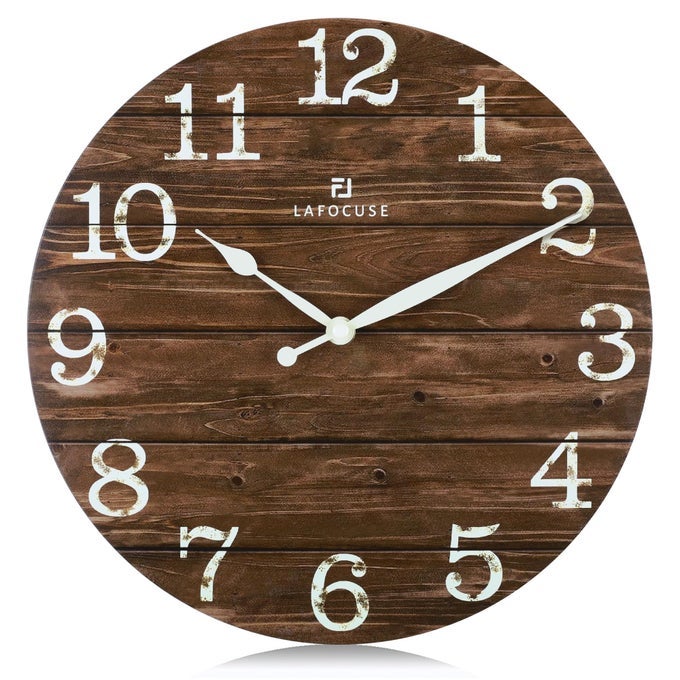 12 INCH SILENT BROWN WALL CLOCKS FOR KITCHEN LIVING ROOM DECOR WOODEN RUSTIC WALL CLOCK BATTERY OPERATED DECORATIVE FARMHOUSE CLOCK