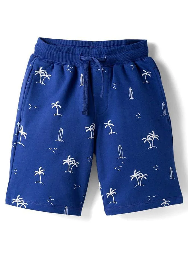 Pine Kids Pine Kids Looper Knit Above Knee Length Shorts with Beach Theme Print - Navy Blue