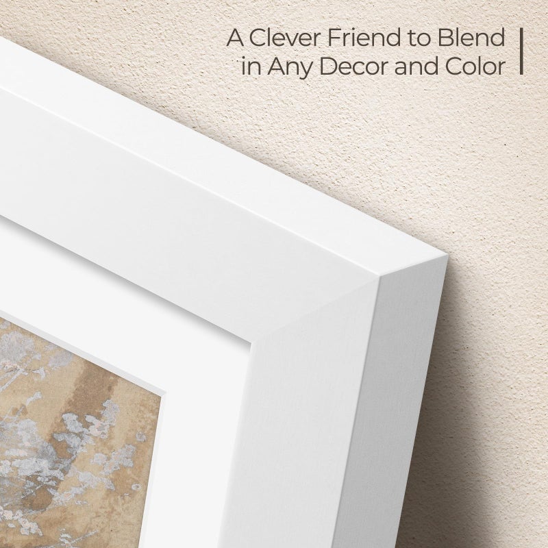 AUEAR  9x12 Picture Frames Set of 6  with Mat for 6x8 or 9x12 without Mat  Composite Wood Gallery Photo Frames with Plexiglass  Wall Mounting (White) - Image 3