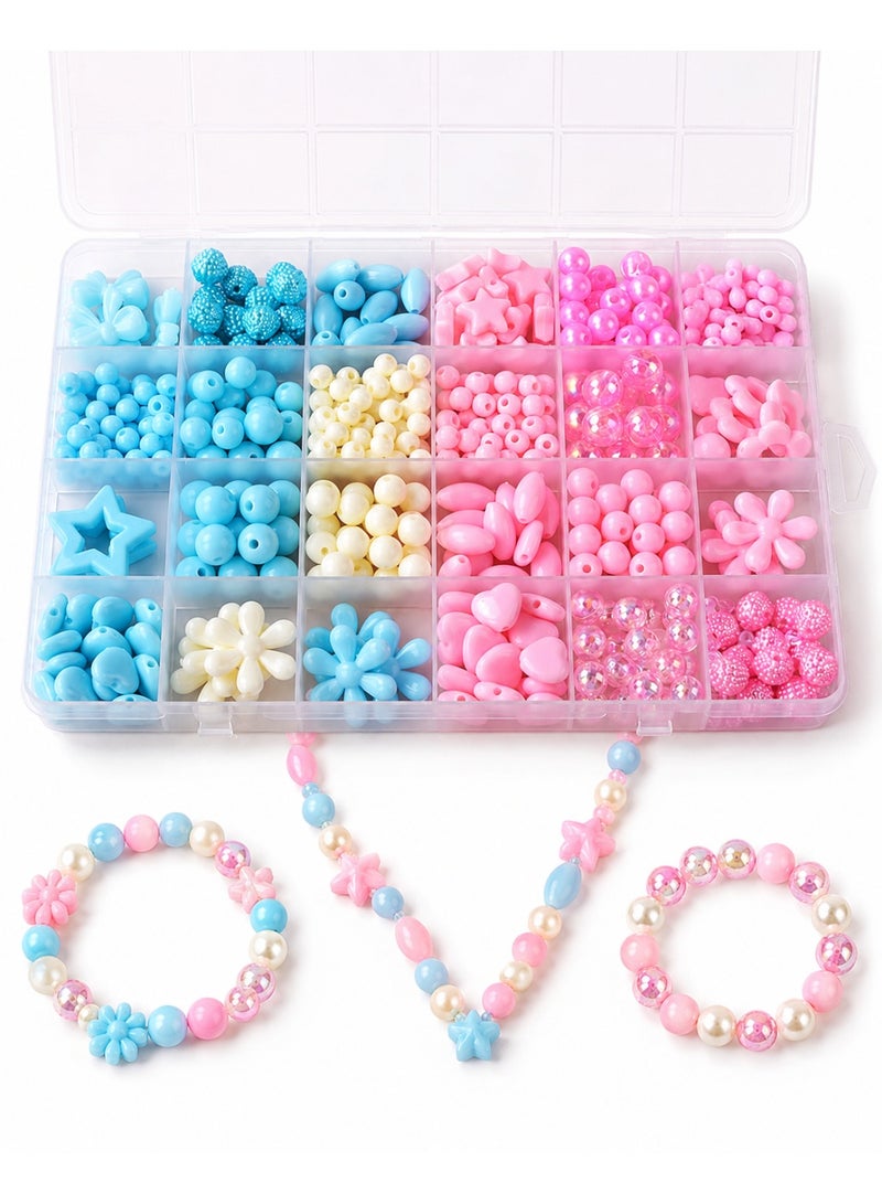 Capstro 24 Grid Acrylic Beads Jewelry Making Kit Ice & Snow Colors – DIY Bead Box with 24 Compartments of Cool Blue & White Beads, Charms & Strings – Creative Arts & Crafts Gift for Girls Age 4+ - Image 1