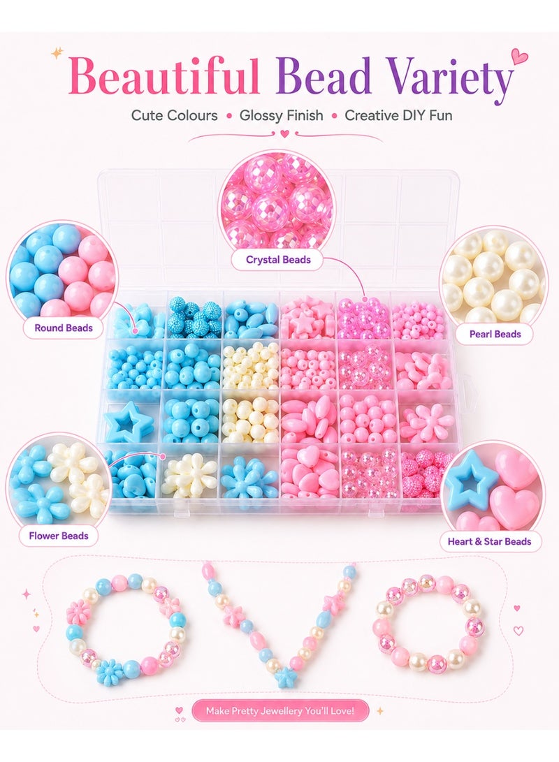 Capstro 24 Grid Acrylic Beads Jewelry Making Kit Ice & Snow Colors – DIY Bead Box with 24 Compartments of Cool Blue & White Beads, Charms & Strings – Creative Arts & Crafts Gift for Girls Age 4+ - Image 2