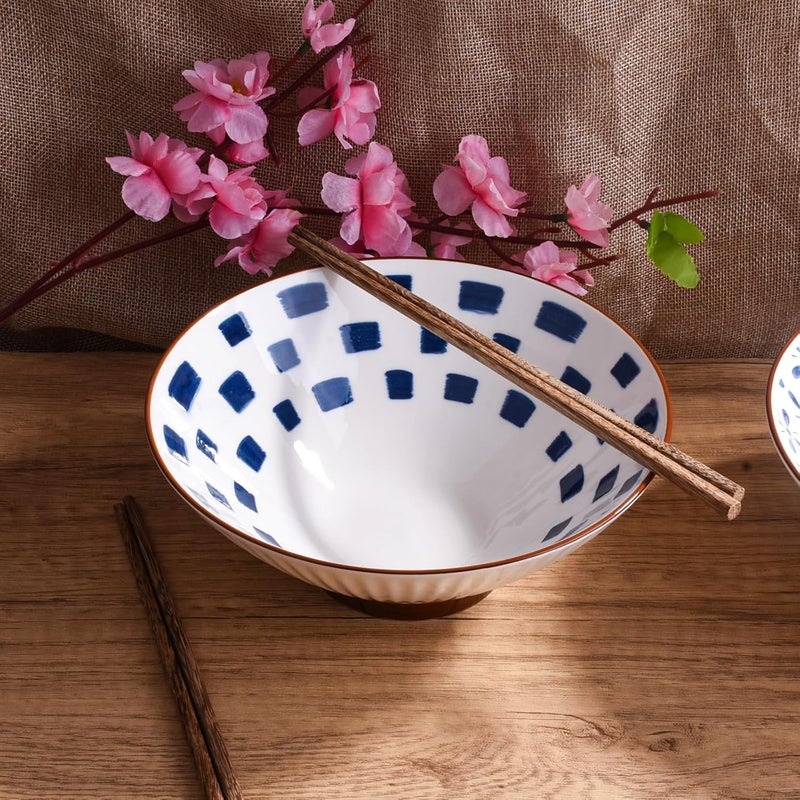 BOSILI Set of 2 Japanese Ceramic Noodle Bowls and Chopstick 82 Inch Traditional HandPainted Designs for Ramen Udon Miso Soup Stylish Durable Serving Bowls for Asian Cuisine hs - Image 2