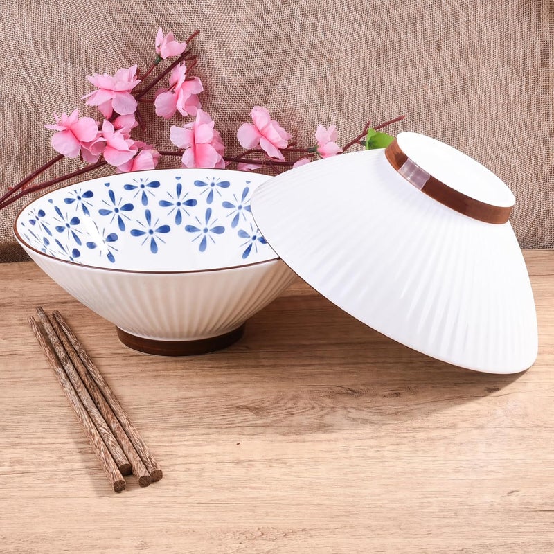 BOSILI Set of 2 Japanese Ceramic Noodle Bowls and Chopstick 82 Inch Traditional HandPainted Designs for Ramen Udon Miso Soup Stylish Durable Serving Bowls for Asian Cuisine hs - Image 4