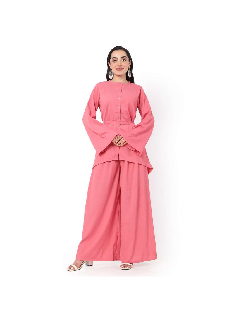 HANA & SARA MODEST TWO PIECE DRESS WITH SCARF AND BELT SOLID COLOUR ARABIC KAFTAN JALABIYA DRESS  - Image 5