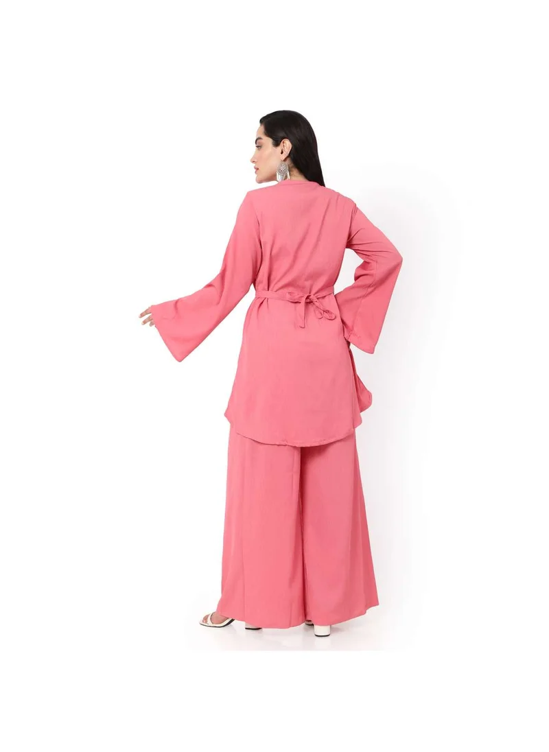 HANA & SARA MODEST TWO PIECE DRESS WITH SCARF AND BELT SOLID COLOUR ARABIC KAFTAN JALABIYA DRESS