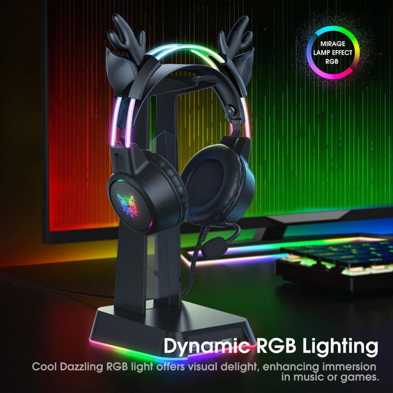 ONITOON Lightweight Gaming Headset with Detachable Deer Ear, RGB Lighting, Wired Over Ear Headphones with Mic for PC, PS4, PS5, Switch, Stereo Surround Sound, Self-Adjusting Headband - Image 3