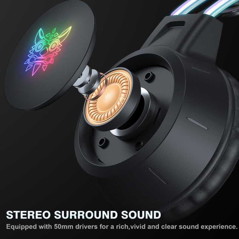 ONITOON Lightweight Gaming Headset with Detachable Deer Ear, RGB Lighting, Wired Over Ear Headphones with Mic for PC, PS4, PS5, Switch, Stereo Surround Sound, Self-Adjusting Headband - Image 4