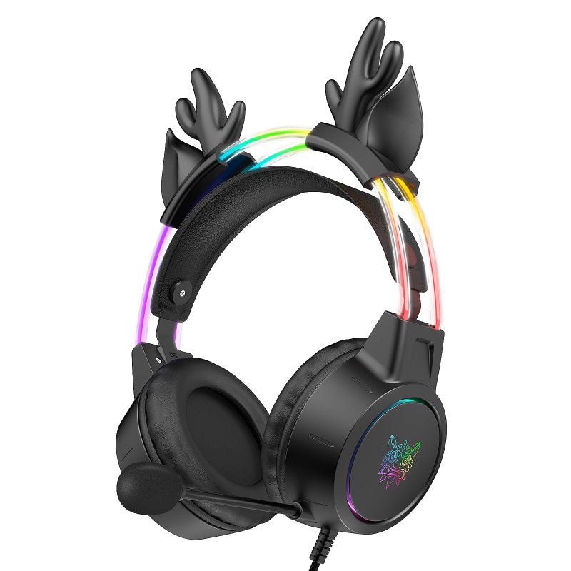 ONITOON Lightweight Gaming Headset with Detachable Deer Ear, RGB Lighting, Wired Over Ear Headphones with Mic for PC, PS4, PS5, Switch, Stereo Surround Sound, Self-Adjusting Headband - Image 1