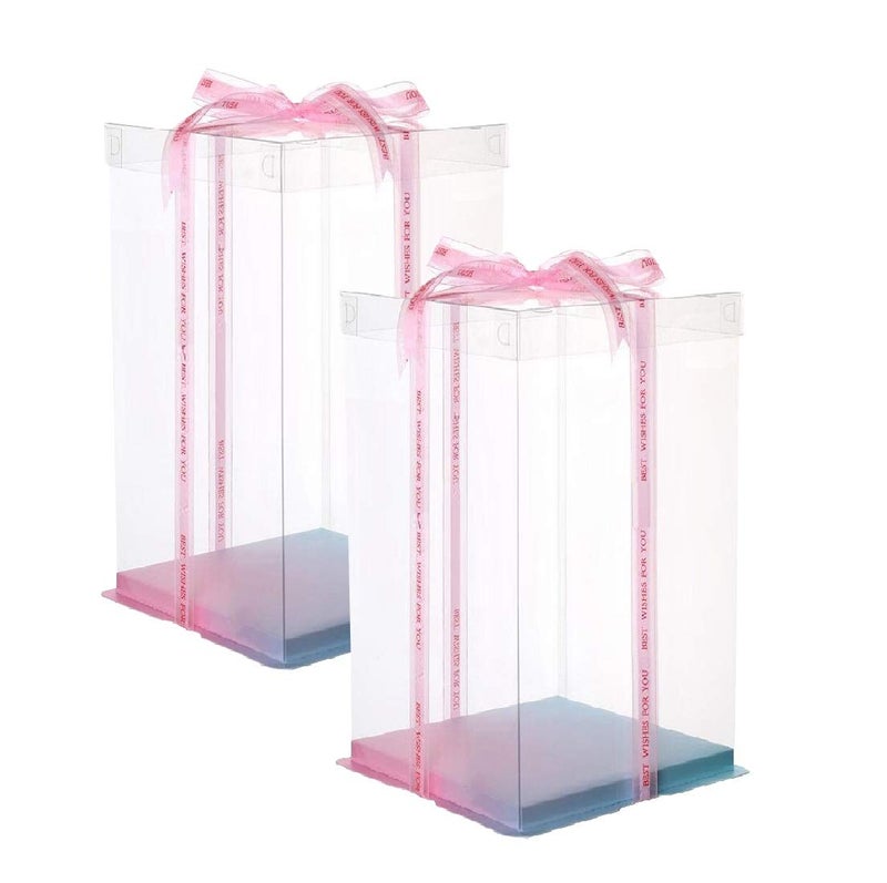 4 Layer Tall Transparent Cake Box 6 Bakery Carrier Packing with Lids 2 Pack Clear Box for Wedding Birthday Anniversary Display Pack Box Gradient Ramp Base