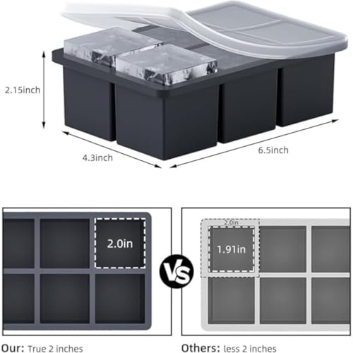 Sprqcart Large Ice Cube Tray Silicone Ice Cube Trays with Lid for Freezer Stackable Ice Cube Mould for Making Large Square Ice Cubes - Black (Pack of 2) - Image 3