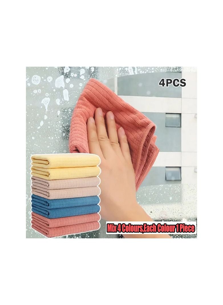 4-Pieces Oil and Stain Free Cleaning Towel Rag,Glass Kitchen Cleaning Cloth,Wipes Table Window Car Dish Towel Fish Scale Rag,Mix 4 Colours  - Image 1