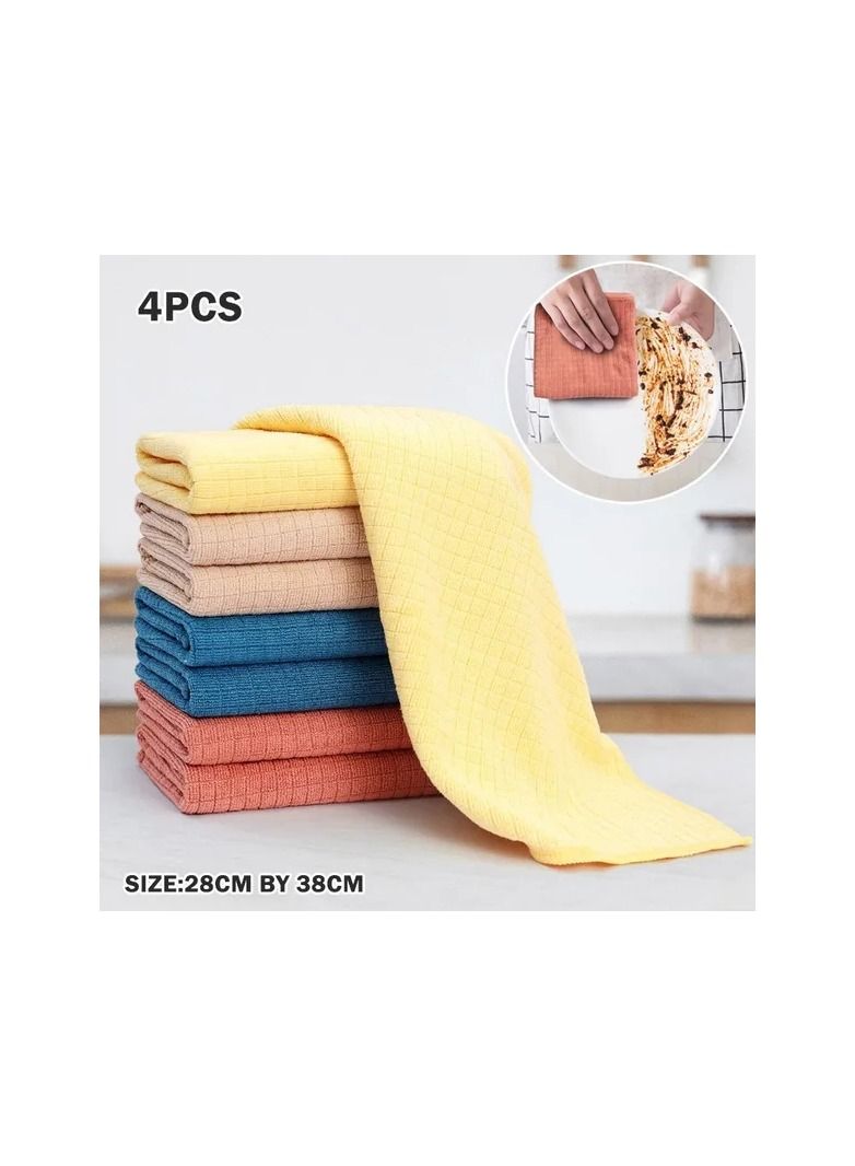 4-Pieces Oil and Stain Free Cleaning Towel Rag,Glass Kitchen Cleaning Cloth,Wipes Table Window Car Dish Towel Fish Scale Rag,Mix 4 Colours  - Image 4