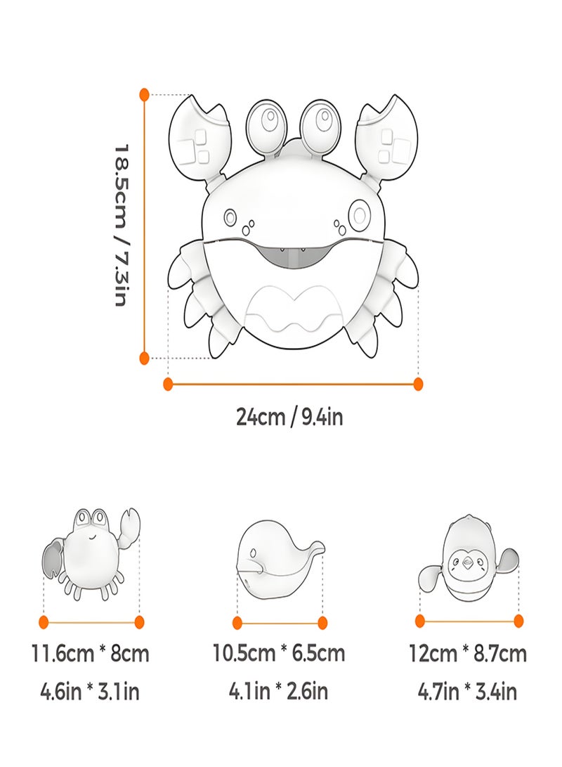TUMAMA Baby Bath Toys Cute Cartoon Singing Crab Blowing Bubbles with Suction Cups Safe ABS with 3 Floating Whale Penguin Crab No Battery Wind Up Toys - Image 3