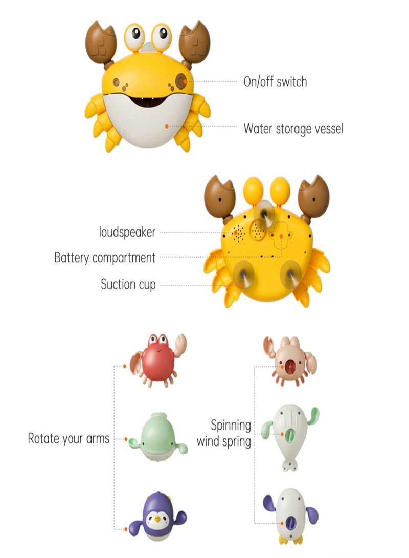 TUMAMA Baby Bath Toys Cute Cartoon Singing Crab Blowing Bubbles with Suction Cups Safe ABS with 3 Floating Whale Penguin Crab No Battery Wind Up Toys - Image 4