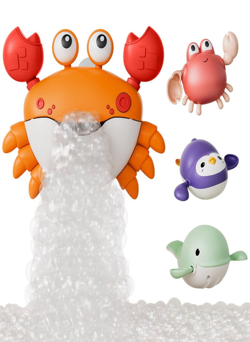 TUMAMA Baby Bath Toys Cute Cartoon Singing Crab Blowing Bubbles with Suction Cups Safe ABS with 3 Floating Whale Penguin Crab No Battery Wind Up Toys - Image 1