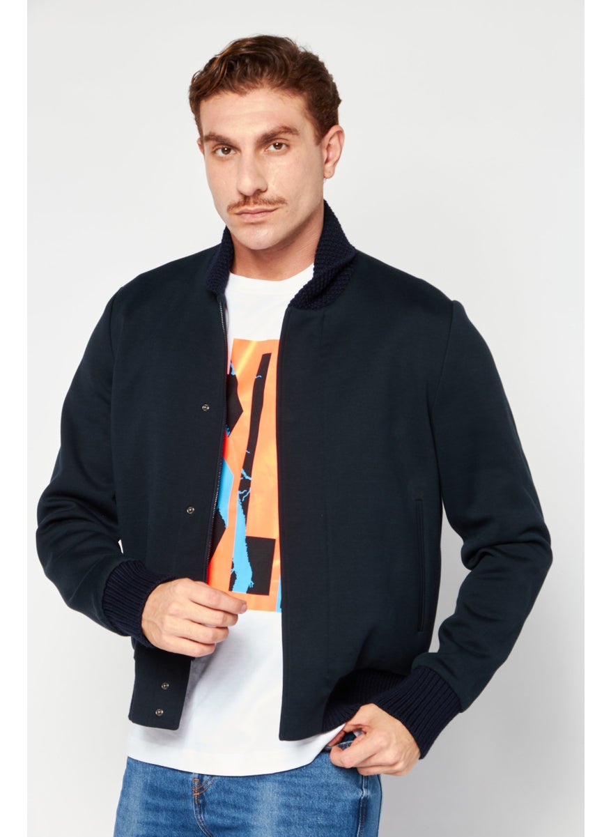 EMPORIO ARMANI Men Long Sleeves Plain Bomber Jacket, Black  - Image 1