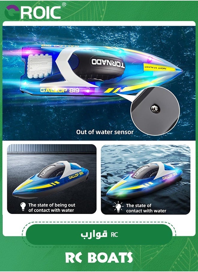 GROIC RC Boat for Kids,15+ MPH Fast Remote Control Boat with LED Lights, 2.4G RC Electric Boats Pool and Lakes Toys,Remote Control Boat with Rechargeable Battery  - Image 2